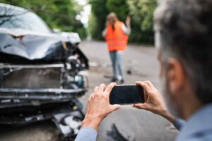 man taking pictures of the car accident